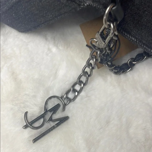 Steve Madden - Black/Charcoal Denim Borla Rose Bud Chain Crossbody - Picture 9 of 13